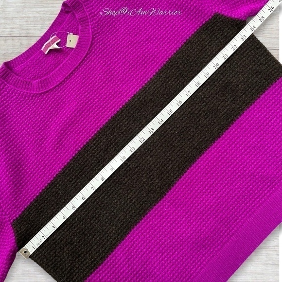 J.Crew NWT magenta & chocolate colorblock striped waffle cashmere sweater - Picture 8 of 10